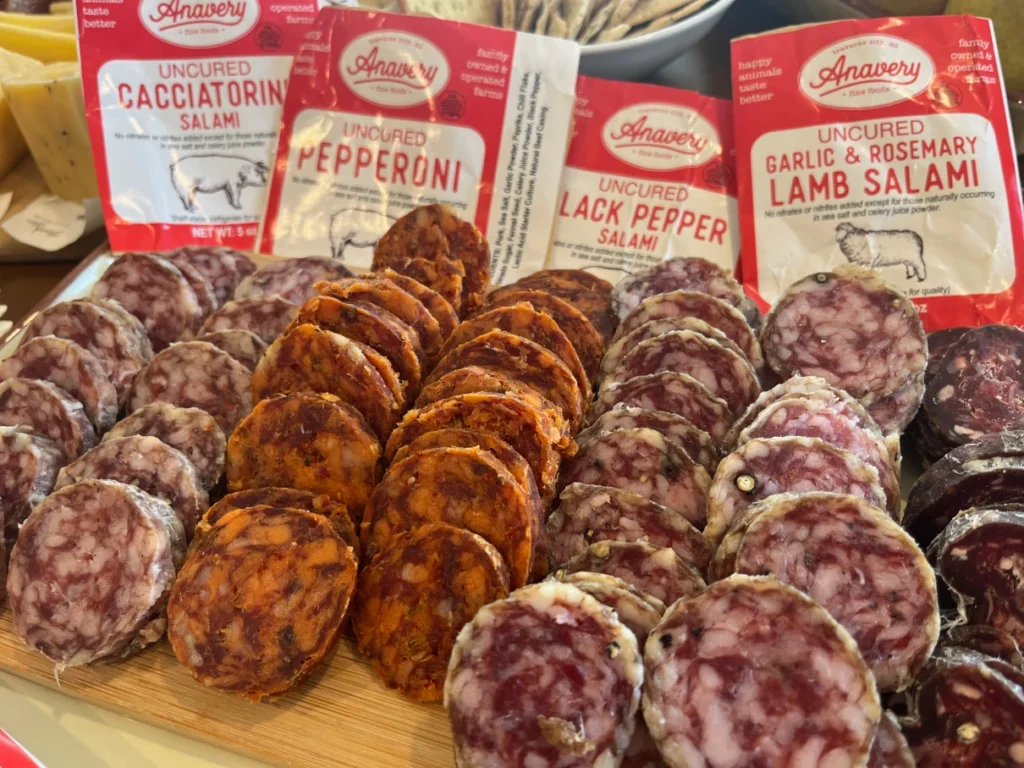 Salami on board with packaging